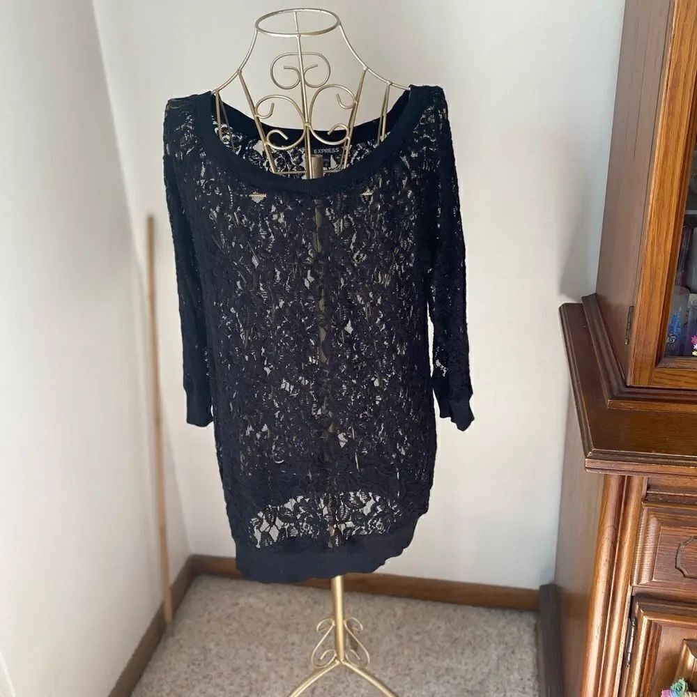 Express Black Lace Long Sleeve Top Size Small